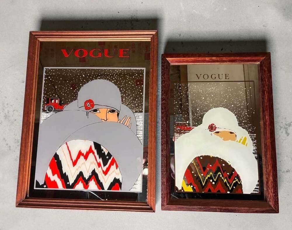 Vogue Wall Mirror Art Deco Flapper Girl Framed Set of 2